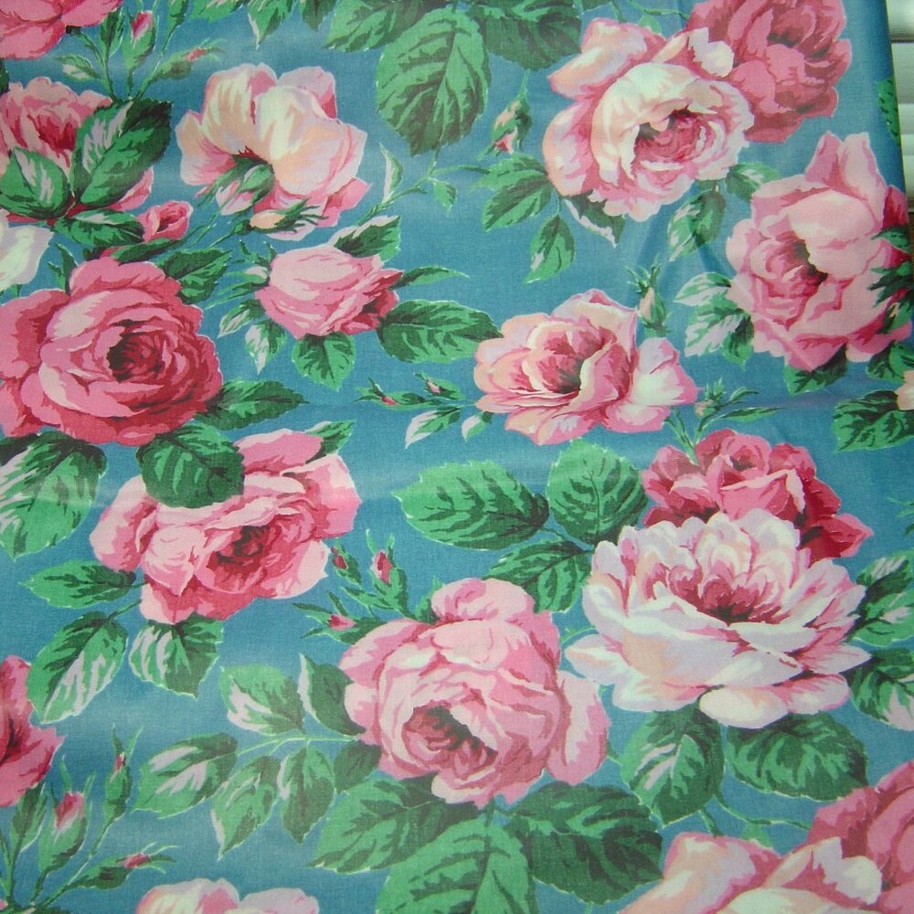 Waterproof vinyl covered fabric-pink roses-45" L x 54" W-home decor & crafts